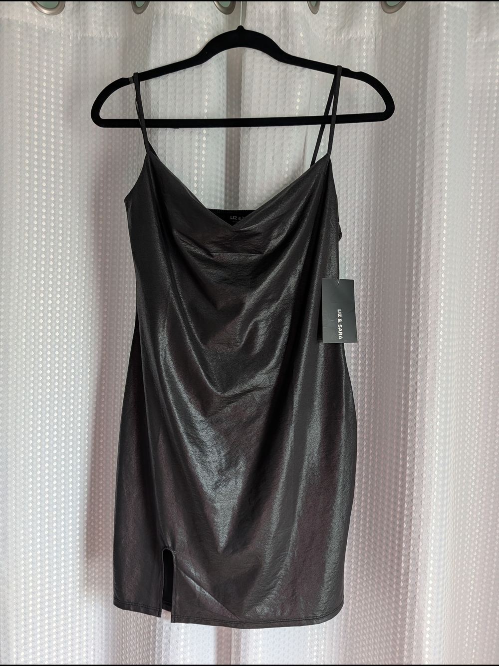 NWT's Liz & Sara Sleek Faux Leather Metallic Cowl Neck Mini Dress Sz Lg